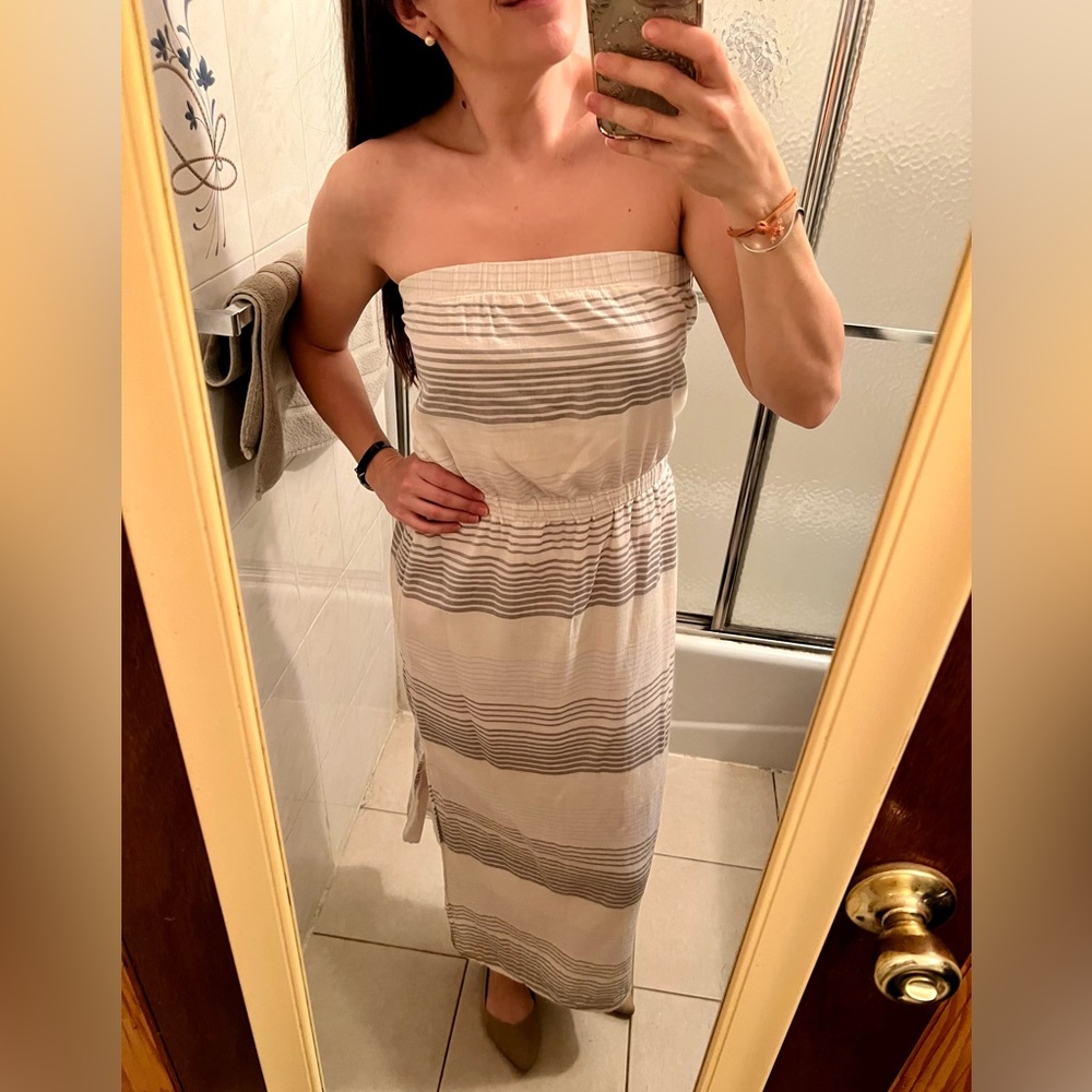 Theory Strapless Striped Maxi Dress
